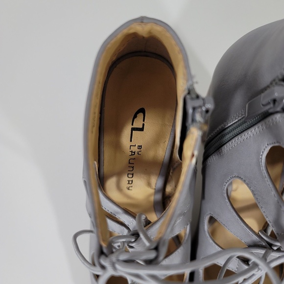 Chinese Laundry Block Heel Gray Lace Up Sandals  Zipper Peep Toe Size 6 wood - Picture 4 of 8